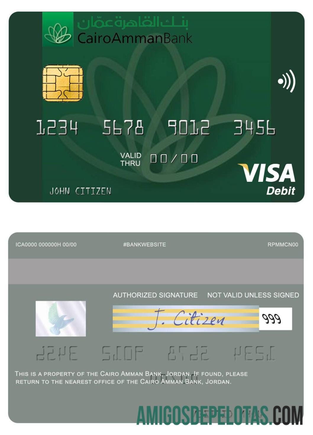 Jordan Cairo Amman Bank Visa Debit Card template